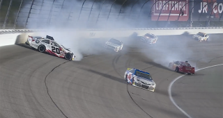 ARCA title contender Jake Bollman collected in crash before halfway at Kansas